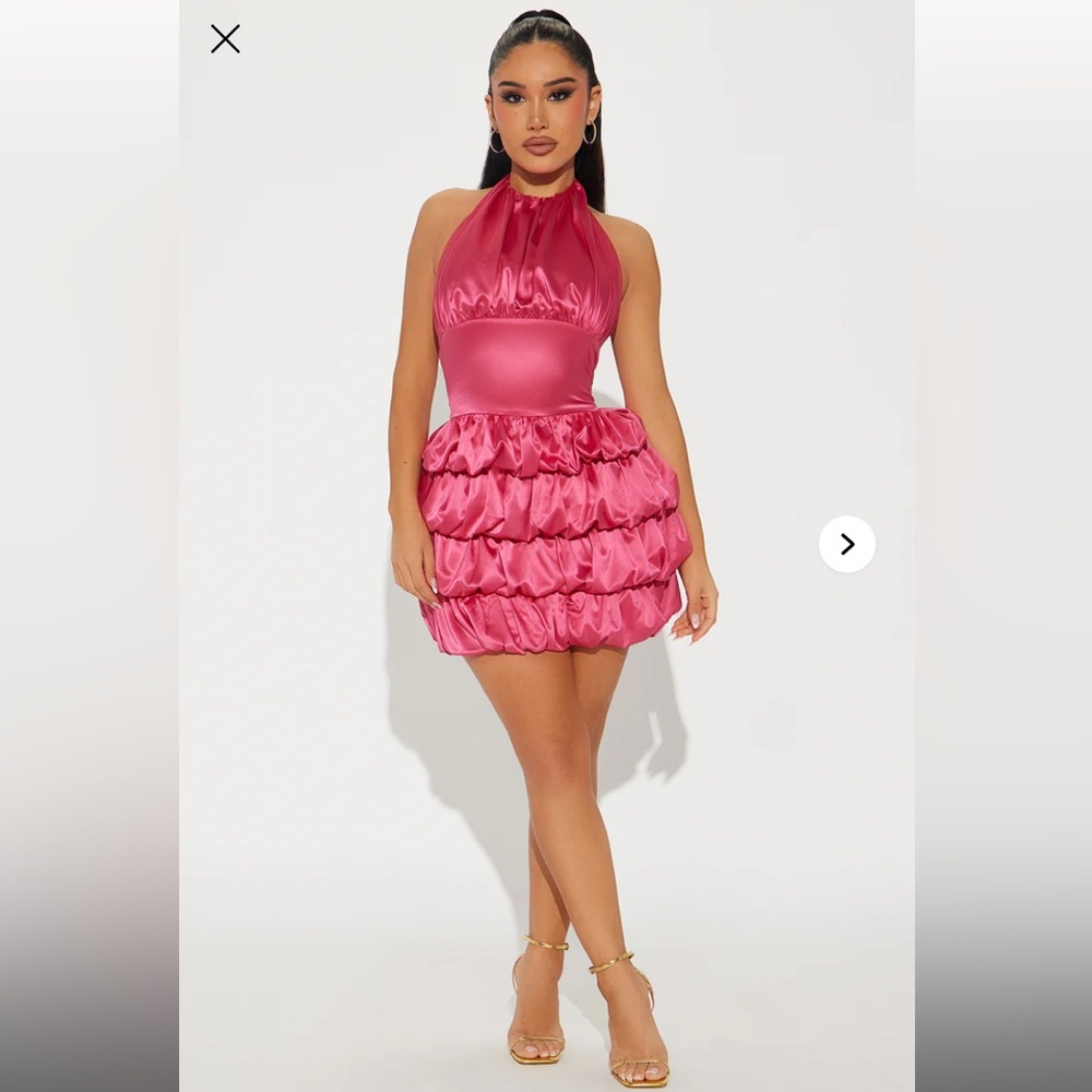 Fashion Nova Out the Gallery Satin Bubble Dress - Pink